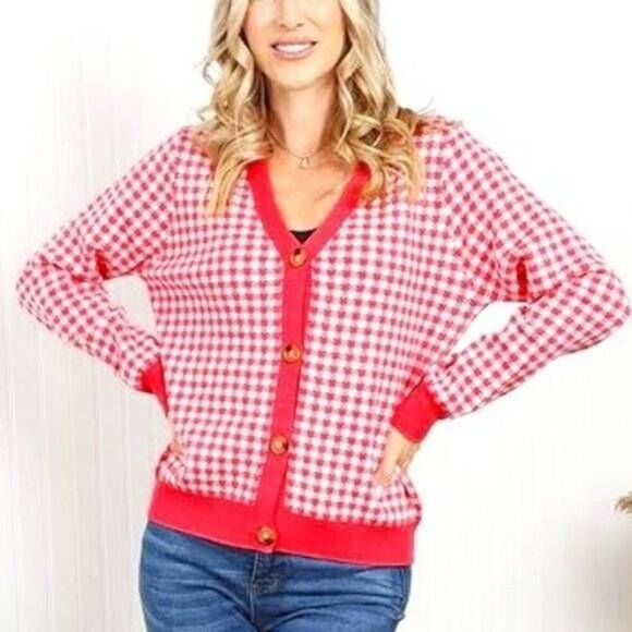 Sew In Love Pink Houndstooth Button Cardigan Sweater NWOT - Picture 1 of 5